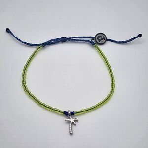 Pura Vida Blue & Green Beaded Adjustable Cord Palm Tree Bracelet